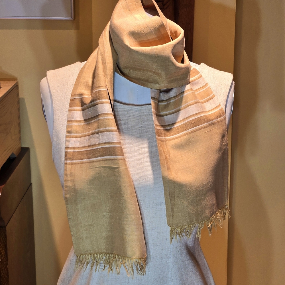 Vintage | Caramel with Brown & Beige Stripe Beauty Scarf | Pure cotton